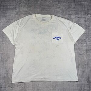 Camel Shirt Mens XL White Vintage 1990s Cigarettes Promo Pocket Single Stitch